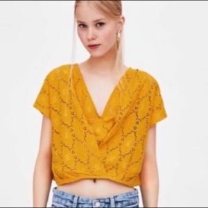 Zara mustard yellow eyelet crop top